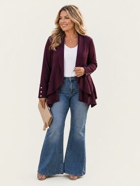 J. Jill NWT Rum Raisin Knit Swing Blazer/ Open Front Stretch Jacket Boho /Luxe S